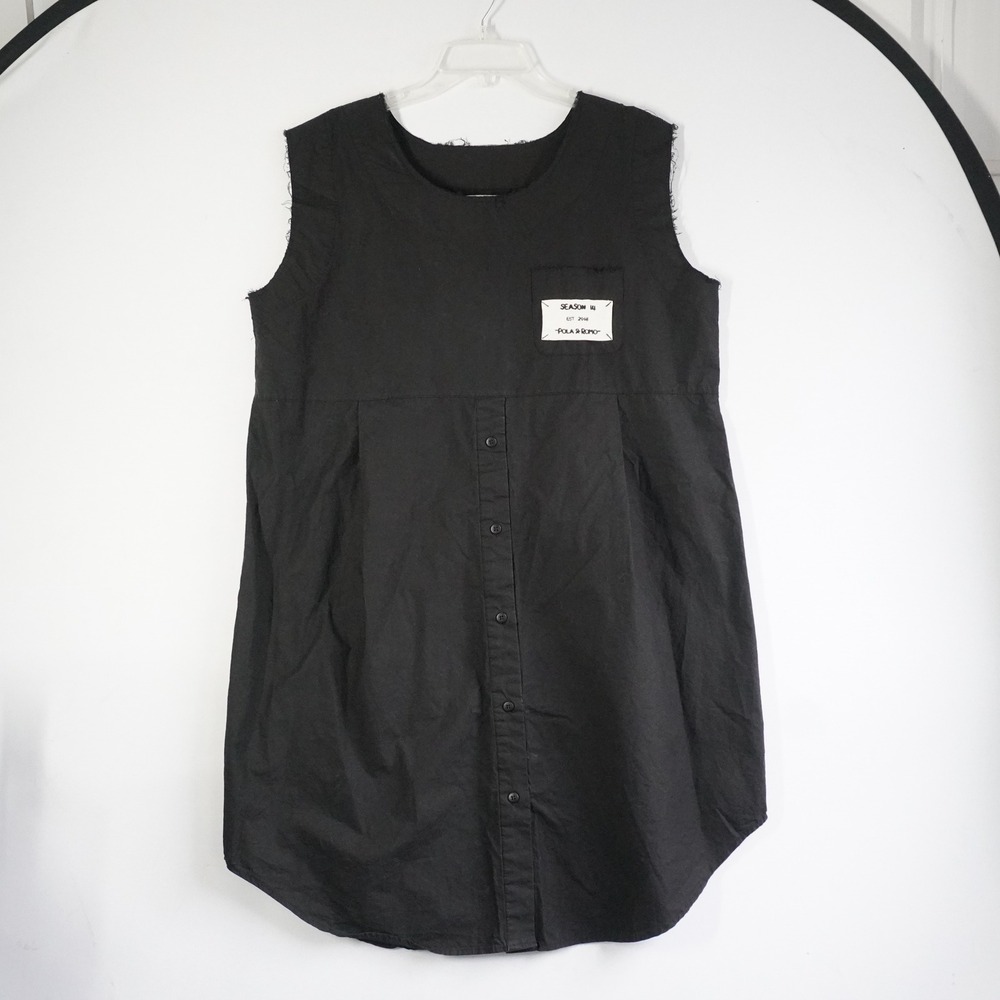 Pola &‎ Romo Black Sleeveless Button Front Tunic Dress XL Raw Edge Distressed